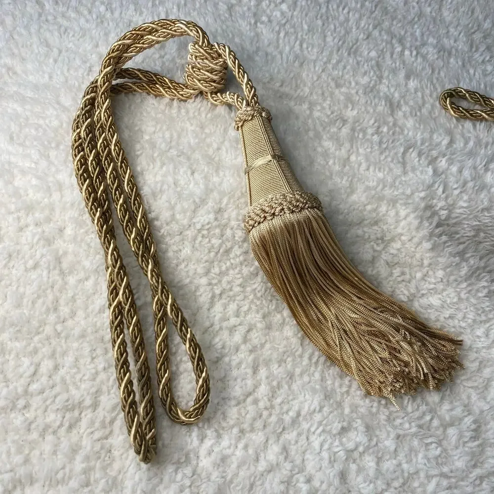 Vintage Yellow/Brown/Green Curtain Tie-Back Twisted Rope Two Tassels- 10